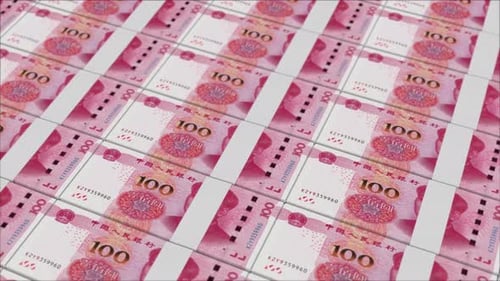 100 Chinese Yuan Banknotes Printing and Moving Animation