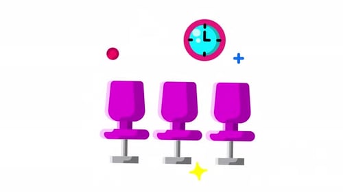 Flat Design Waiting Room Chairs and Clock Animation