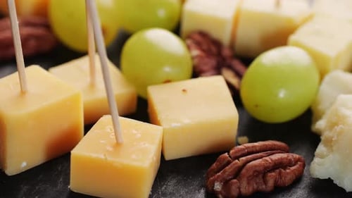 Italian or Spanish Cheese Plate in Restaurant with Traditional Tapas Food Spanish Cuisine Delicious