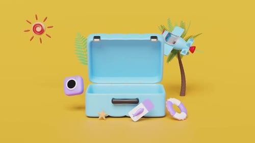 Animated 3D Travel Vacation Concept with Summer Elements