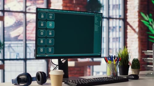 Focus on AI LLM Chatbot PC GPT Software on PC Monitor in Modern Home Office