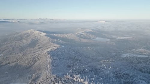 Beautiful Frosty Winter Mountain Forest Landscape From High