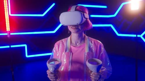 Woman Enjoys Virtual Reality Gaming with Headset