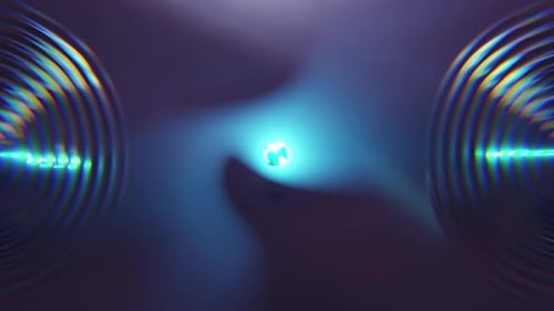 Abstract Cold Blue Glowing Sphere And Two Sound Waves