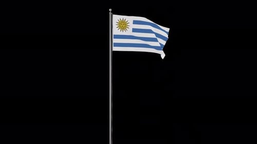 Realistic Uruguay Flag Waving on a Flagpole