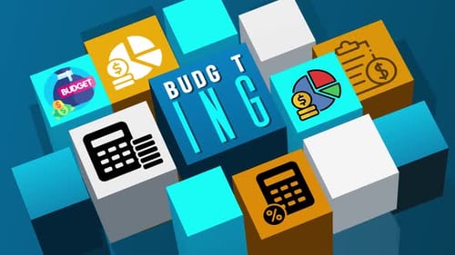 Animated Budgeting and Finance Icons on Rotating Cubes