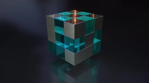 Futuristic Rotating 3D Cube Loop with Glowing Tiles