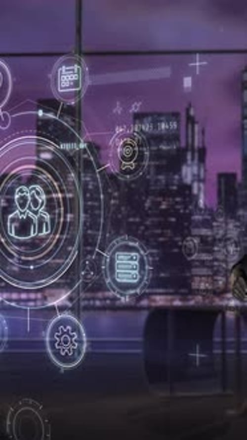 AI Robot Hand Activates Futuristic Corporate Tech Interface