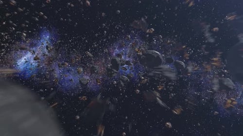 Dynamic Fly Through Space Debris and Asteroids