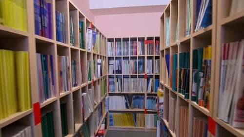 Interior of the library with shelves full of books
