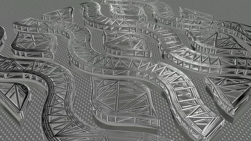 Background with Motion over Silver Wireframes of Shapes, Exclusive, 3D Render, Figures, Reflection