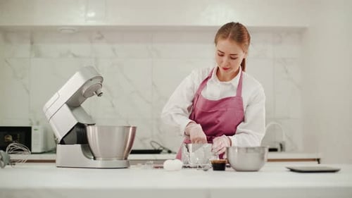 Preparation for baking a dessert in a pastry shop
