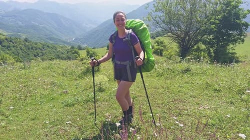 Hiking Tourism Adventure Backpacker Hiker Woman Looking at Beautiful View Hiker Girl Lady Tourist