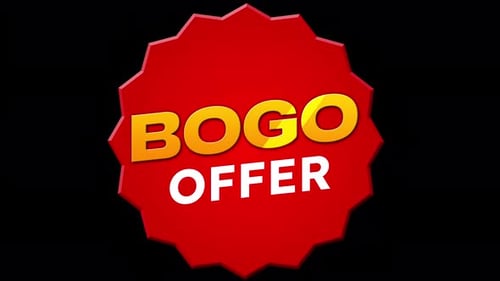 Dynamic Red Star Badge with BOGO Offer Text Animation