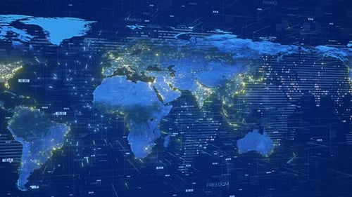 Digital World Map with Global Data Network Animation