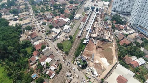 Indonesia Drone Railway Station, Serpong Railway Interchanges, Drone View Serpong Rail