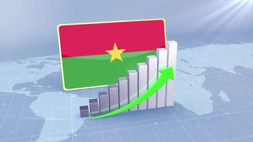 Drapeau du Burkina Faso avec graphique à barres croissant et flèche verte