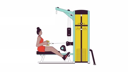 Flat Design Animation of Woman Exercising on Rowing Machine