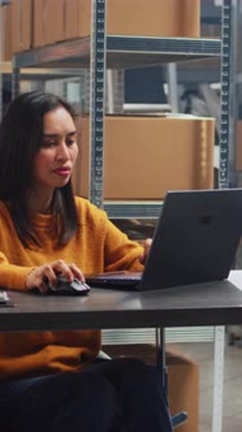 Vertical Video Asian Woman with Disability Working in Warehouse