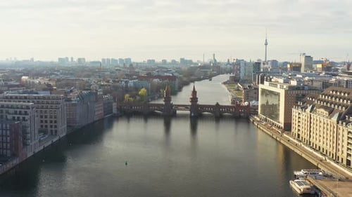 Aerial view of Oberbaum Bridge and TV Tower, Germany.