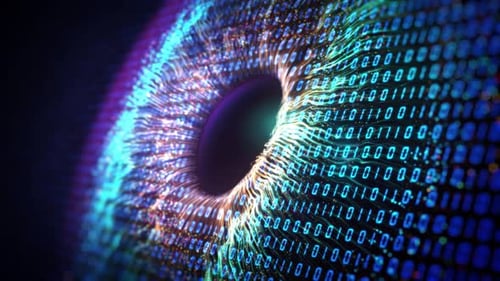 Fundo de tecnologia digital com zeros e uns em forma de olho