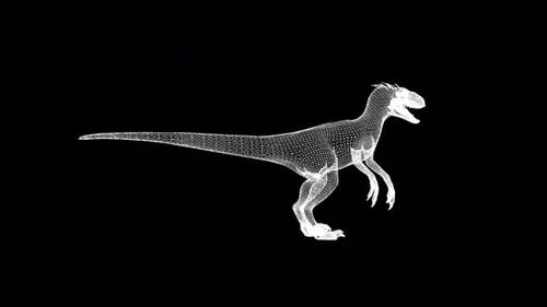Rotación de la estructura alámbrica de un dinosaurio velocirraptor