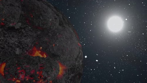 Lava planet View From Space and Solar System, Day Night Space of Sunrise Over Planet Lava. 1585