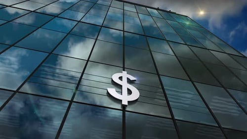 Dollar symbol money and bank glass building concept loopable