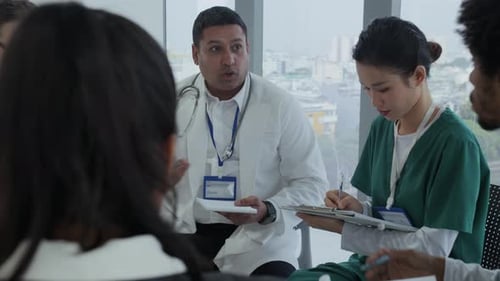 Medical Team Meeting in Modern Urban Hospital