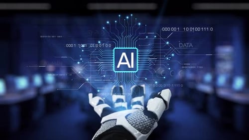 Robotic hand display of artificial intelligence in dark room
