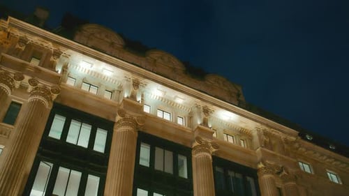 Top of a building on Regent Street in London at night time