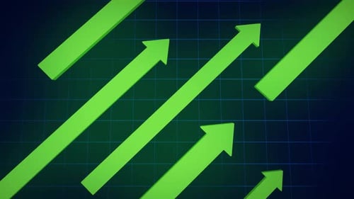 Green financial arrows rising on a stock market graph