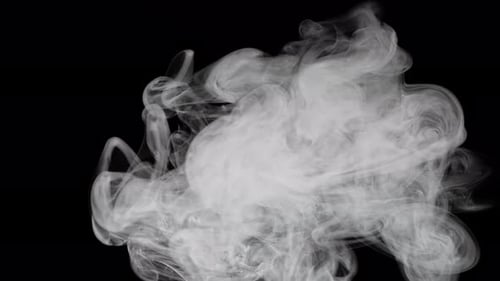White Steam Smoke Flying Over Black Background, Smog Evaporated, Slow Motion