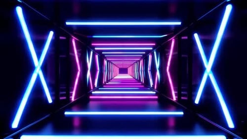 Futuristic Sci Fi Neon Light Tunnel Motion Loop