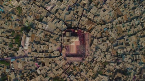 Aerial view of Shri And Baba Temple in Nandgaon, Uttar Pradesh, India.