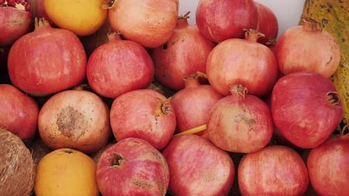 Juicy Pomegranates on a Market in Turkey Turkish Fruits Stand