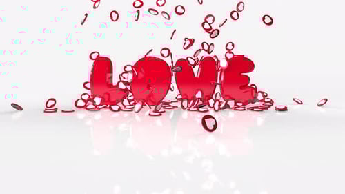 Animated 3D Red Love Text with Falling Heart Particles