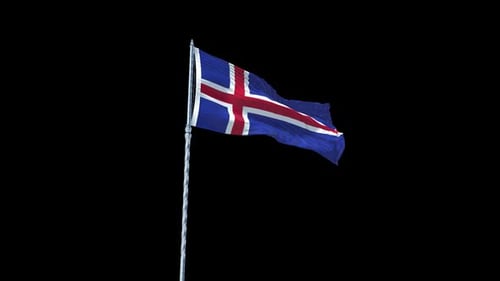 Isländische Flagge weht realistisch mit Himmel und Alphakanal