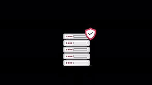 Animierter Datenserver mit Shield. Video zum sicheren Datenkonzept — transparent