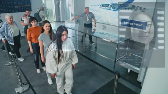 Airport Checkpoint Multiethnic People Passing AI Biometric Facial ...