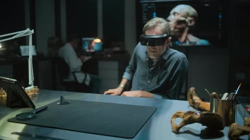 Scientist Using AR Glasses in Research Lab