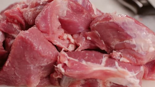 Close up of Fresh Raw Cubed Meat