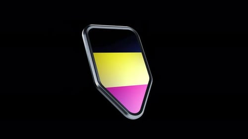 Rotating Metallic Flag Shield Icon Animation