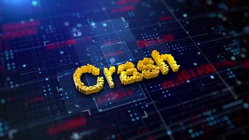 Pixelated Crash Text on Dynamic Digital Circuit Board