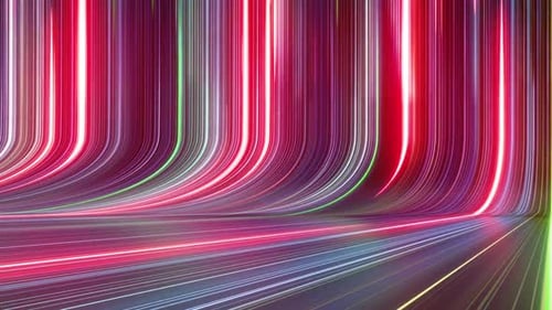 Abstract background with stream of neon lines leaving glowing tracks.