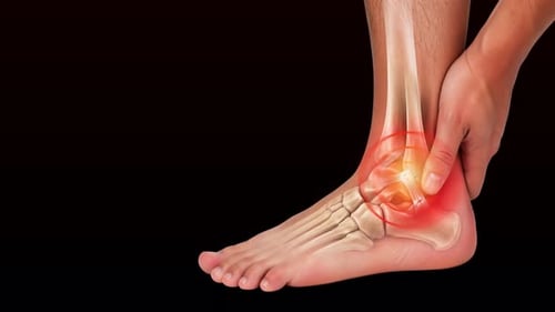 Anatomical Illustration of Ankle Pain with Radiating Red Pulses
