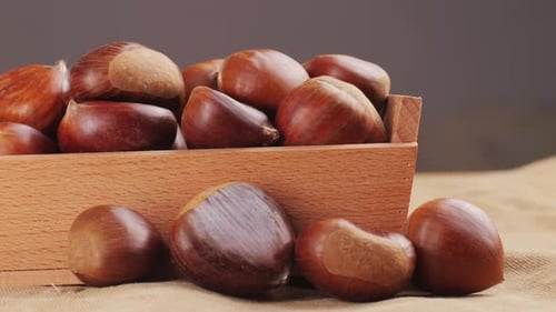 Fresh Chestnut Supermarket Food Oven Roasted Chestnuts with Sliced Peel on Wooden Board Spanish