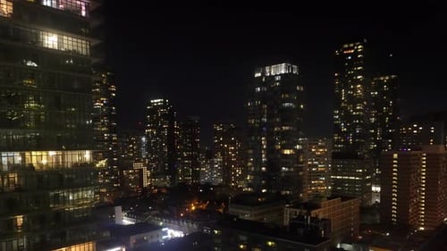 Illuminated Cityscape at Night, Urban Architecture