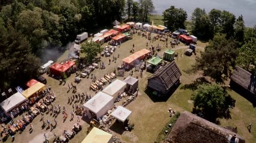 festival, an artisan market in an open-air museum, lots of people