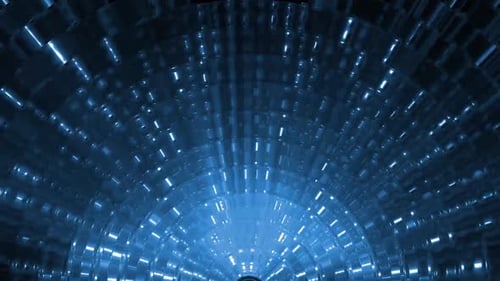 Dynamischer digitaler Tunneleffekt mit hellblauen Lichtstreifen